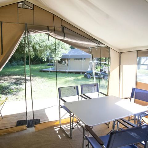 TENTE TOILE ET BOIS 5 personnes - Tente Lodge - 4 ad + 1 enf - avec sanitaires