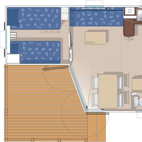 MOBILHEIM 4 Personen - Peronelle - ohne WC (2 Zimmer mit Klimaanlage optional vor Ort zu zahlen)