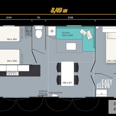 MOBILHOME 4 personnes - Family Premium 29m² BDL - Clim TV