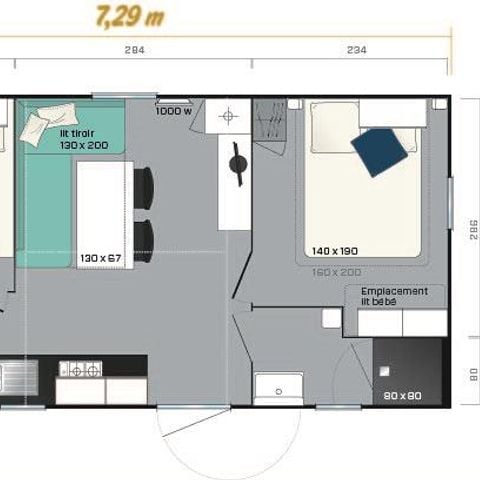 MOBILHOME 4 personnes - 2 chambres Super Mercure Confort 30m², emplacement lit bébé