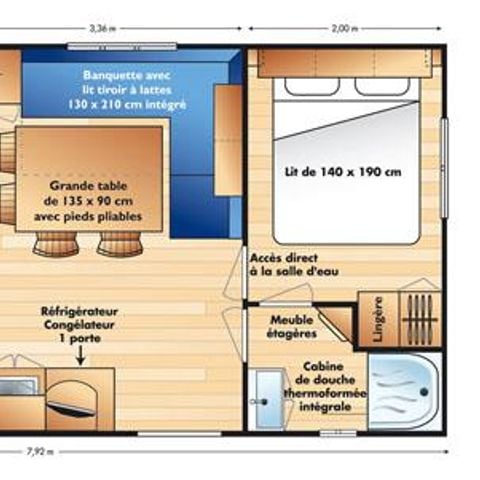 Stacaravan 8 personen - Titania Confort 32m² (3 kamers) met overdekt terras