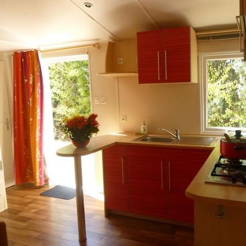 MOBILE HOME 6 people - Mobile-home 27,5m² Standard (2bed - 4/6pers.) + Air conditioning + Outdoor straw hut