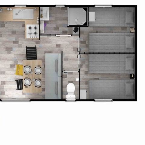 Mobilheim 7 Personen - Mobilheim Family 32m² Premium (3 Schlafz. - 7 Pers.) + Klimaanlage + LV + Überdachte Terrasse