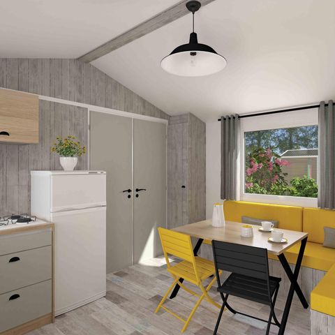 CASA MOBILE 5 persone - PREMIUM Legno 28m² - 2 camere da letto + terrazza coperta + TV + LV +BBQ + SOLARIUM