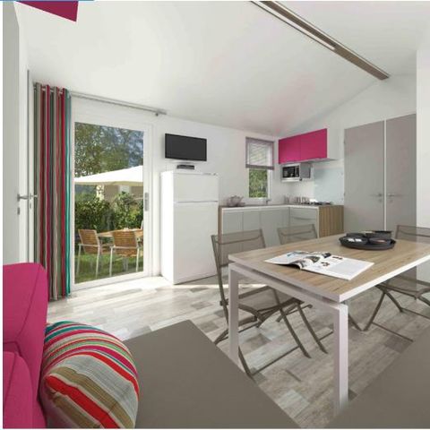 MOBILE HOME 6 people - PREMIUM Bois 33m² - 3 bedrooms + covered terrace + TV + BBQ + SOLARIUM