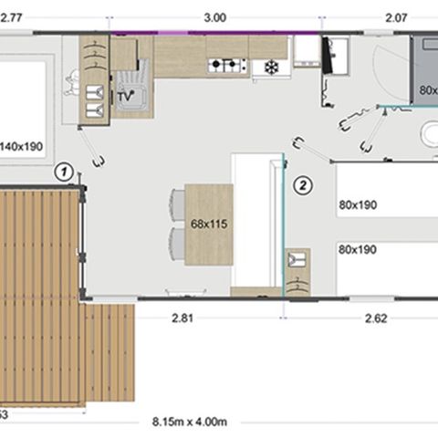 MOBILHOME 4 personas - CABAÑA, 2 DORMITORIOS, TV, LAVAVAJILLAS (NUEVO 2024)