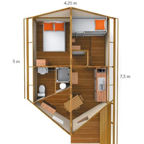 TENT 4 people - CANVAS AND WOOD ECOLODGE TENT 2 BDRMS. 21m² WITH SANITARY