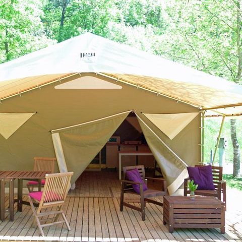 TENDA IN TELA E LEGNO 4 persone - LODGE VIVARAIS in riva al fiume (senza servizi igienici)