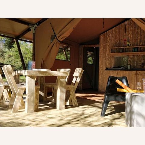 TENTE TOILE ET BOIS 4 personnes - LODGE LUXE BORD DE RIVIERE