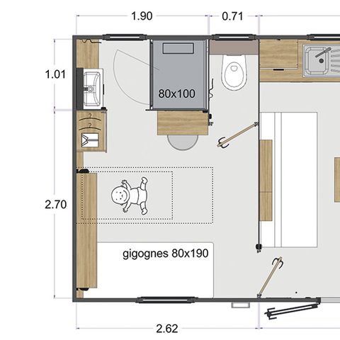 MOBILE HOME 4 people - Olivier (2023), 2 bedrooms 2 bathrooms, large living room (tv), terrace, wifi