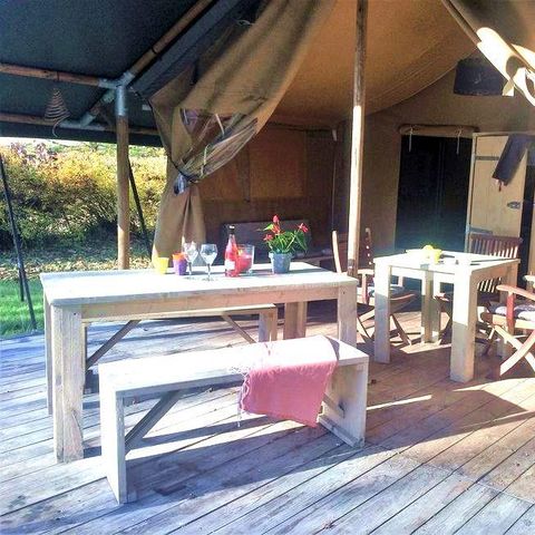 SAFARIZELT 5 Personen - Zelt Lodge Safari 35 m² - 2 Zimmer - 10 m² überdachte Terrasse