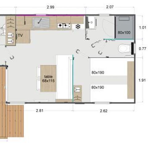 MOBILHOME 4 personnes - Mobil-home L'ACACIA (2 chambres)dernière génération (2023) -terrasse intégrée - TV