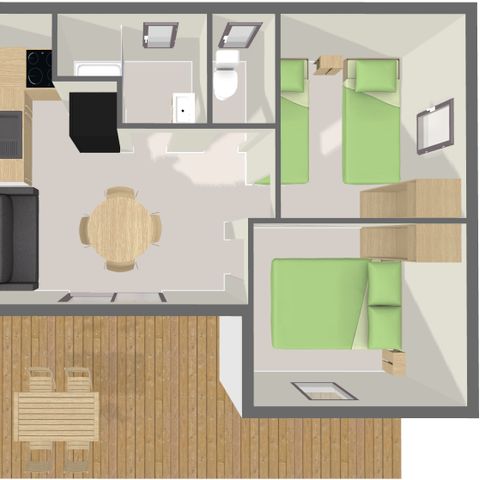 Chalet 4 personen - PREMIUM 39m² (2 kamers) inclusief overdekt terras + TV