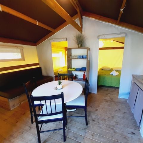 CANVAS AND WOOD TENT 4 people - Ecolodge Toile & Bois 30m² (2 bedrooms - sleeps 4) including covered terrace 8m² - Without sanitary facilities