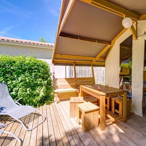 CANVAS AND WOOD TENT 4 people - Ecolodge Toile & Bois 30m² (2 bedrooms - sleeps 4) including covered terrace 8m² - Without sanitary facilities