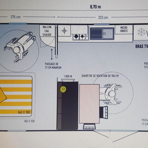 MOBILHOME 4 personnes - CONFORT + TV PMR