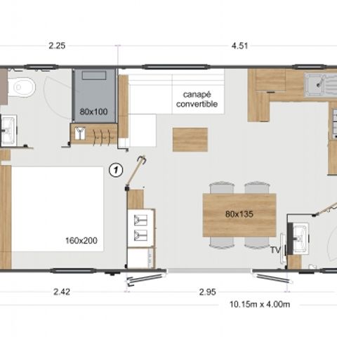 Stacaravan 6 personen - Premium 3 kamers 37m² - 2 badkamers + TV