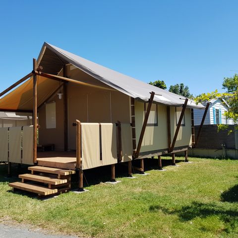 SAFARIZELT 4 Personen - Lodge-Zelt 2 Zimmer mit Holzterrasse 26m²