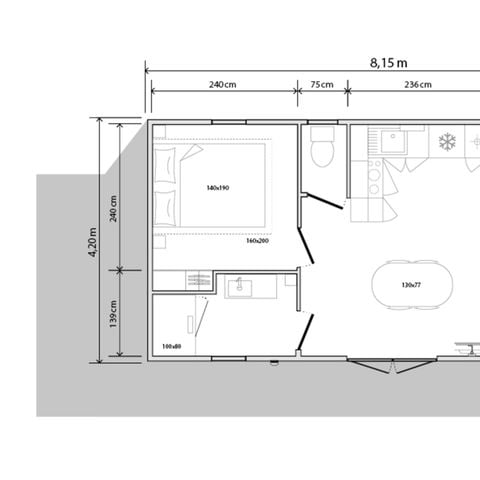 Stacaravan 4 personen - Confort 31m² - 2 kamers + halfoverdekt terras + TV + LV