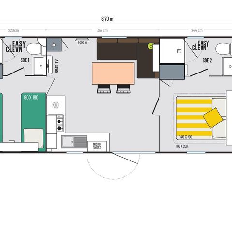 MOBILHOME 4 personnes - Supérieur - 2 chambres + 2 sdb - arrivées du mercredi