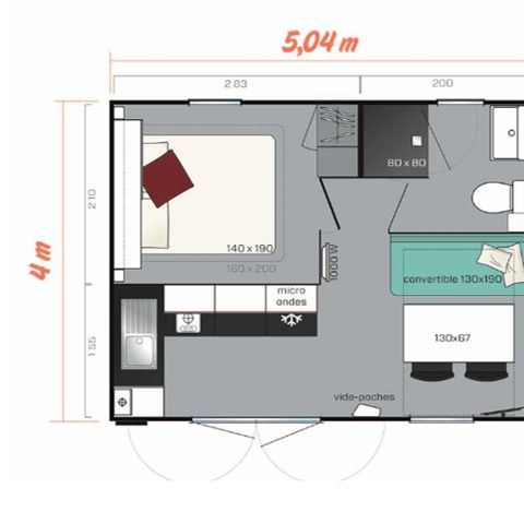 MOBILHEIM 2 Personen - Mobilheim - 20m² - 1 Schlafzimmer - überdachte Terrasse 9m² -.