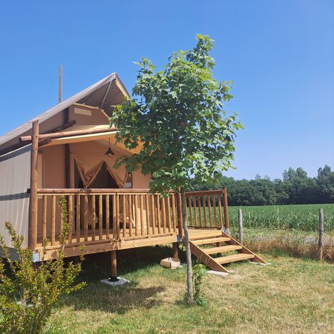 TENTE TOILE ET BOIS 4 personnes - Lodge Toilé Confort 25m² (2 chambres) - avec sanitaires - terrasse couverte