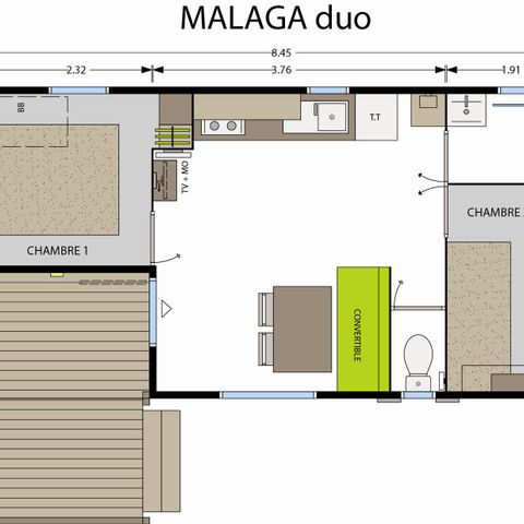 MOBILHOME 4 personnes - Standard 27m² (2 chambres) + terrasse intégrée