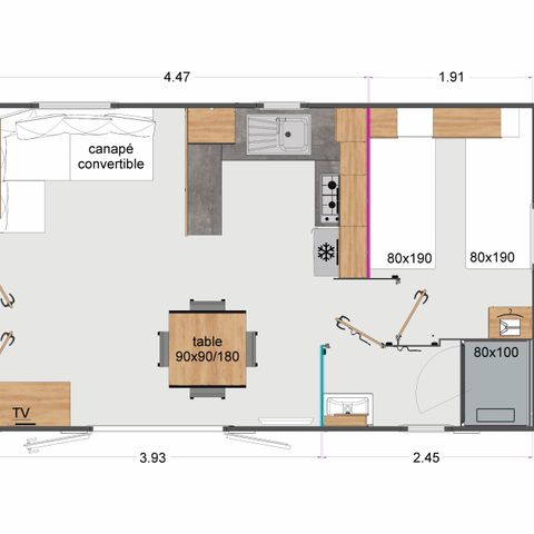 MOBILHOME 4 personnes - Premium 36m² (2 chambres) - terrasse semi couverte