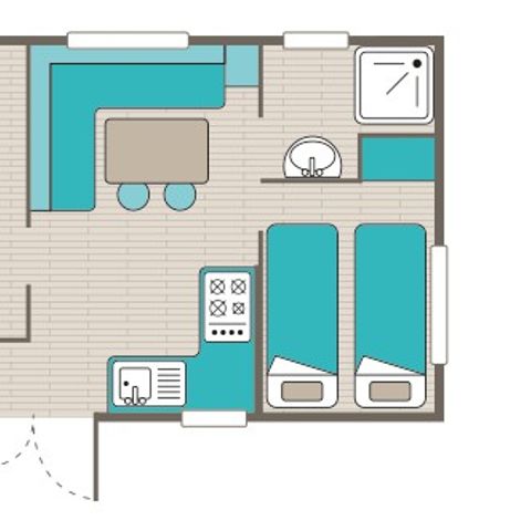 MOBILHEIM 4 Personen - Comfort XL | 2 Schlafz. | 4 Pers. | Erhöhte Terrasse | Klimaanlage