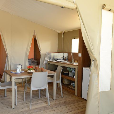 TENDA IN TELA E LEGNO 5 persone - Wood Lodge Confort 25 m2 (2 camere) + terrazza coperta