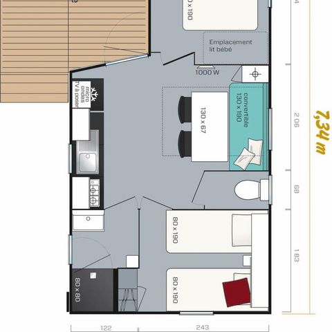 MOBILHOME 4 personnes - MH2 O'HARA 734 PLUS 22 m²