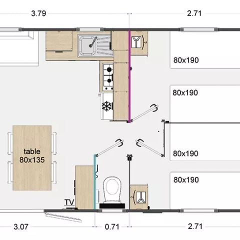 MOBILHOME 6 personnes - Confort 4 Pièces 6 Personnes Climatisé + TV