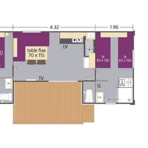 MOBILHOME 6 personas - CLASSIC 33-2-2 - máx. 4 adultos - TV, 2 dormitorios - 2 cuartos de ducha, aprox. 33m².