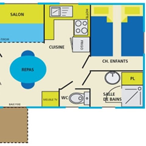 MOBILHOME 4 personas - Estándar 25m² (2 habitaciones) + terraza cubierta de 6m² a 10m² + TV 4 pers.