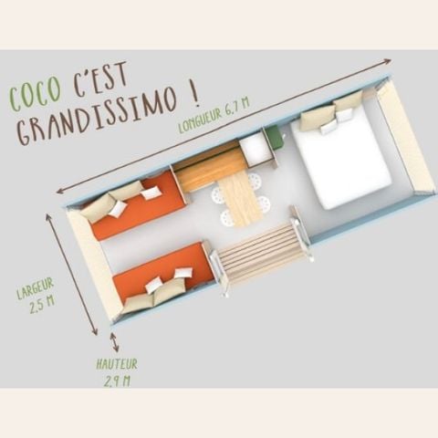 BUNGALOW TOILÉ 4 personnes - Coco Sweet 17 m2 - 2 chambres avec terrasse couverte / sans sanitaire