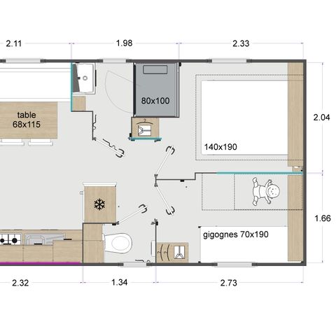 STACARAVAN 4 personen - Catamaran 25m² Halfoverdekt terras