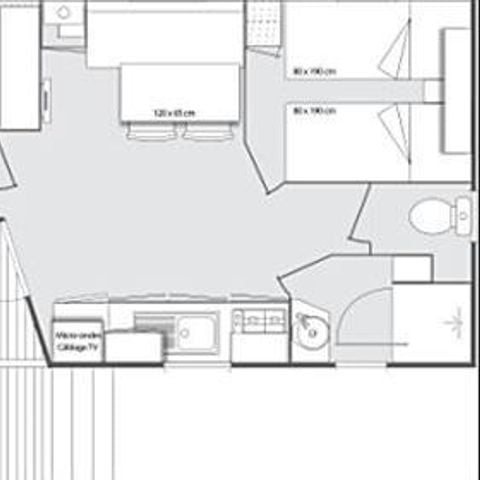 Mobilheim 4 Personen - SAMOA 29m² - 2 Schlafzimmer - Halbüberdachte Terrasse