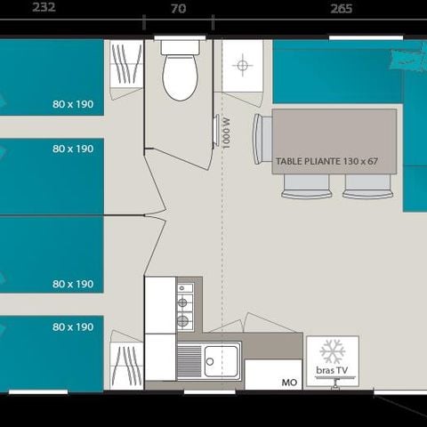 MOBILHOME 6 personnes - BAHAMAS CONFORT 34m² - 3 chambres - Terrasse couverte - Lave vaisselle