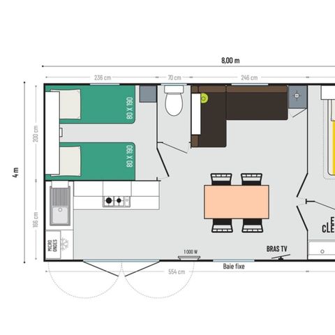 Stacaravan 4 personen - MOBIL HOME CONFORT 4 PLAATSEN DIM