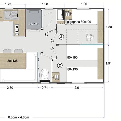 CASA MOBILE 6 persone - Casa mobile 3 camere da letto Cota