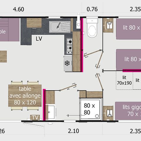 MOBILHOME 6 personas - 3 dormitorios 2 baños