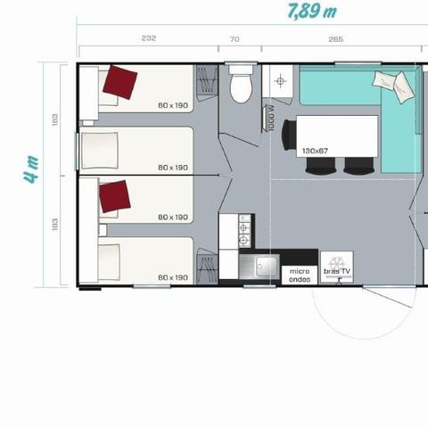 Mobilheim 6 Personen - MH3 6 Schlafplätze 31.5 m²