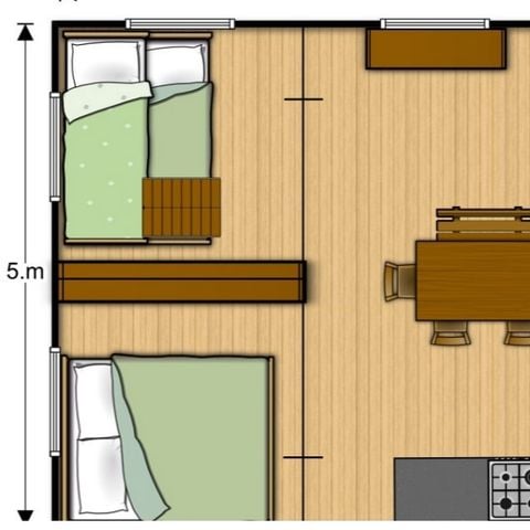 TENDA IN TELA E LEGNO 5 persone - Tenda di legno 25m² 2Camere da letto SENZA SANITARIO