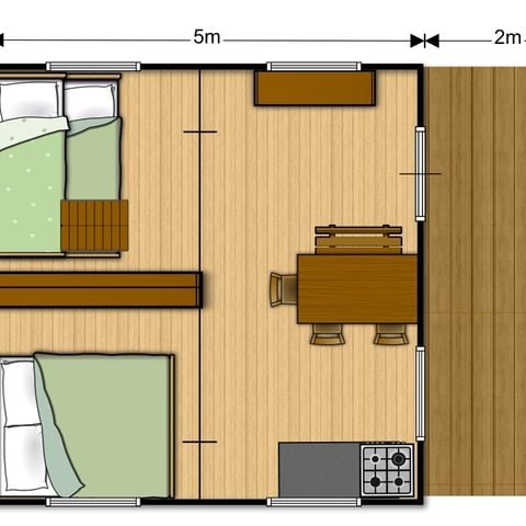 Safaritent 5 personen - Houten tent 25m² 2Bedkamers ZONDER SANITATIE