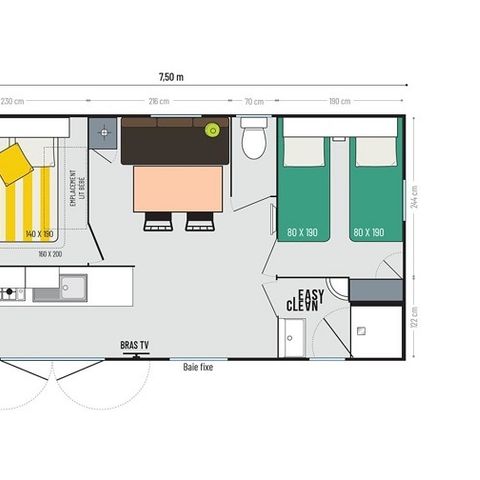 Stacaravan 6 personen - Rivèra 2 kamers zeezicht