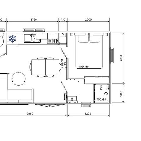 MOBILHEIM 6 Personen - Premium 35m² 3 Schlafz. 6 Pers.