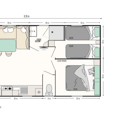 Stacaravan 4 personen - Stacaravan 4 personen standaard 2 slaapkamers