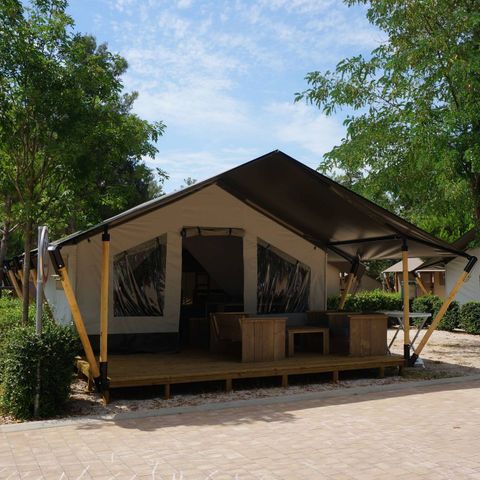 TENTE TOILE ET BOIS 5 personnes - Tente safari Confort + climatisation