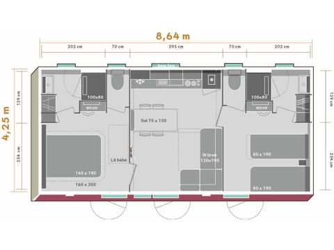 Stacaravan 5 personen - Prestige 2bed 2bad-TV-LV-overdekt terras-33m² | PREMIUM