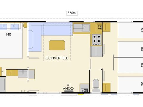 MOBILHOME 6 personas - Acogedor 4 Habitaciones 6 Personas